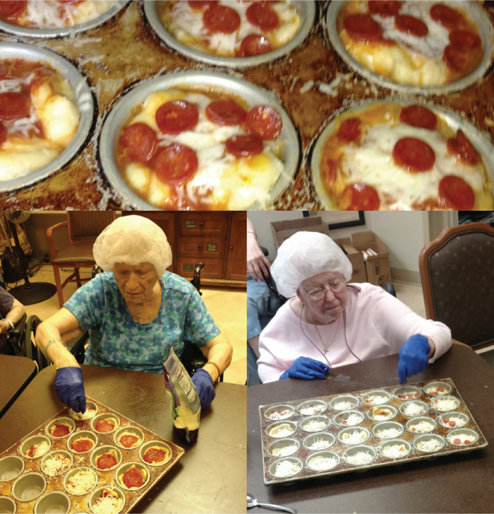 Residents making personal pizzas