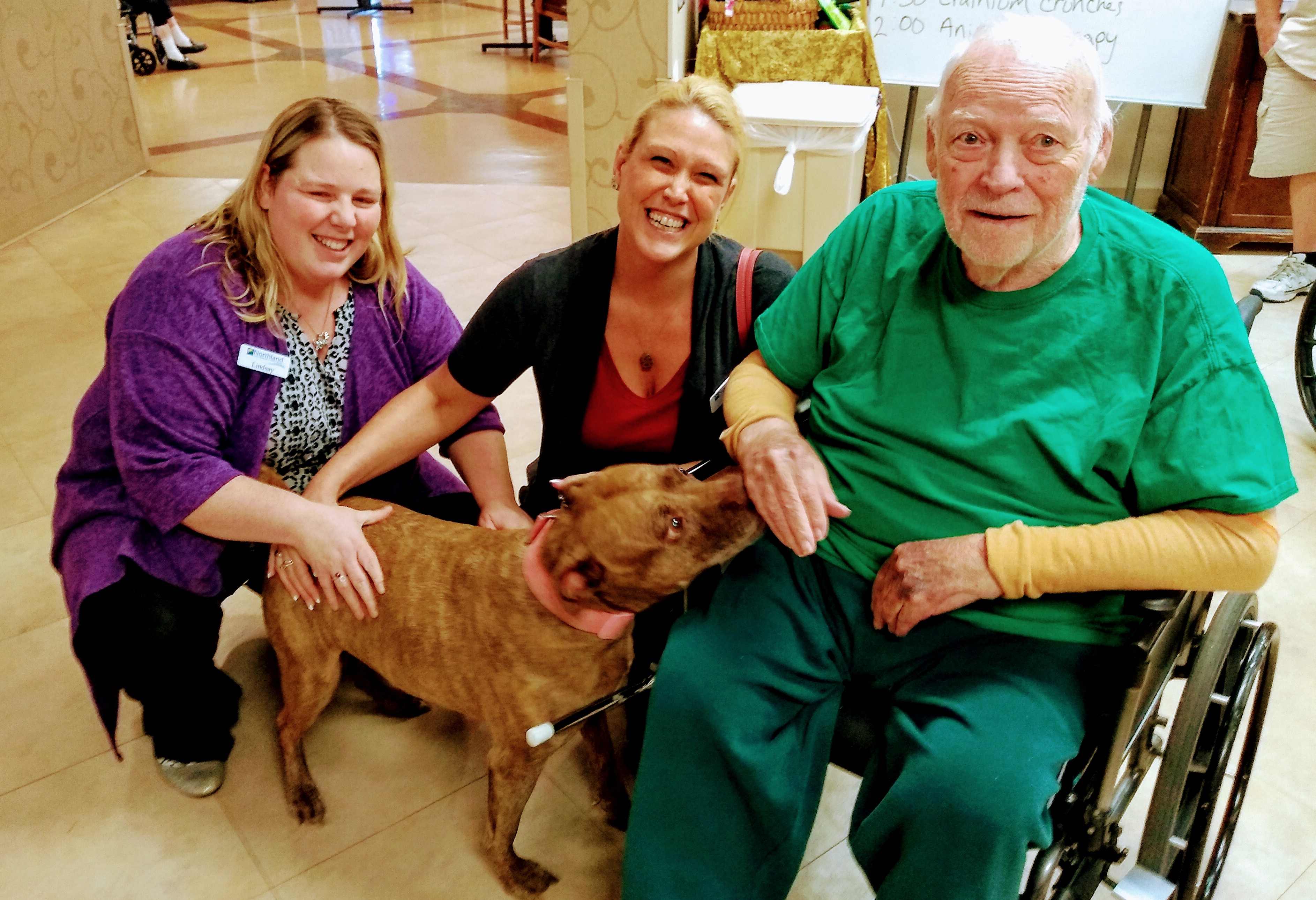 Pit bull with resident and staff