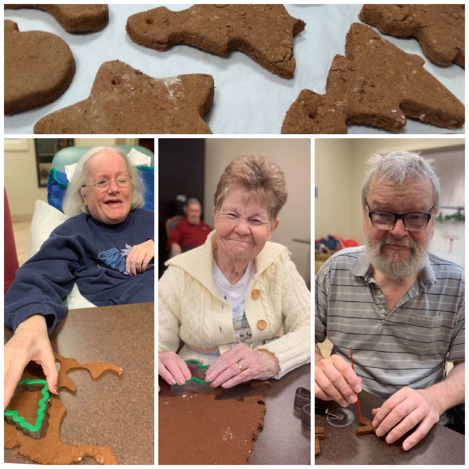 residents with cookie cutters and cookies